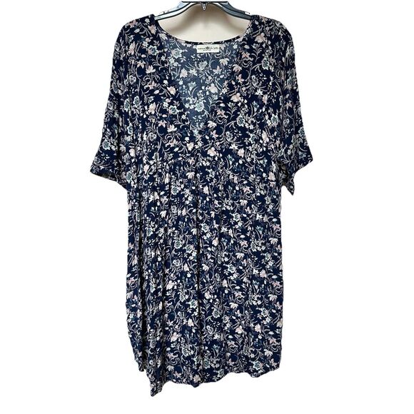 Natural Life Dress L / XL Blue Floral Boho Flowy Mini Babydoll Empire Waist Y2K - Picture 1 of 6